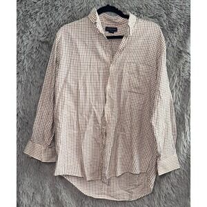 Lands End Mens Plaid Button Up Shirt 16-32 Traditional Fit Long Sleeve Cotton